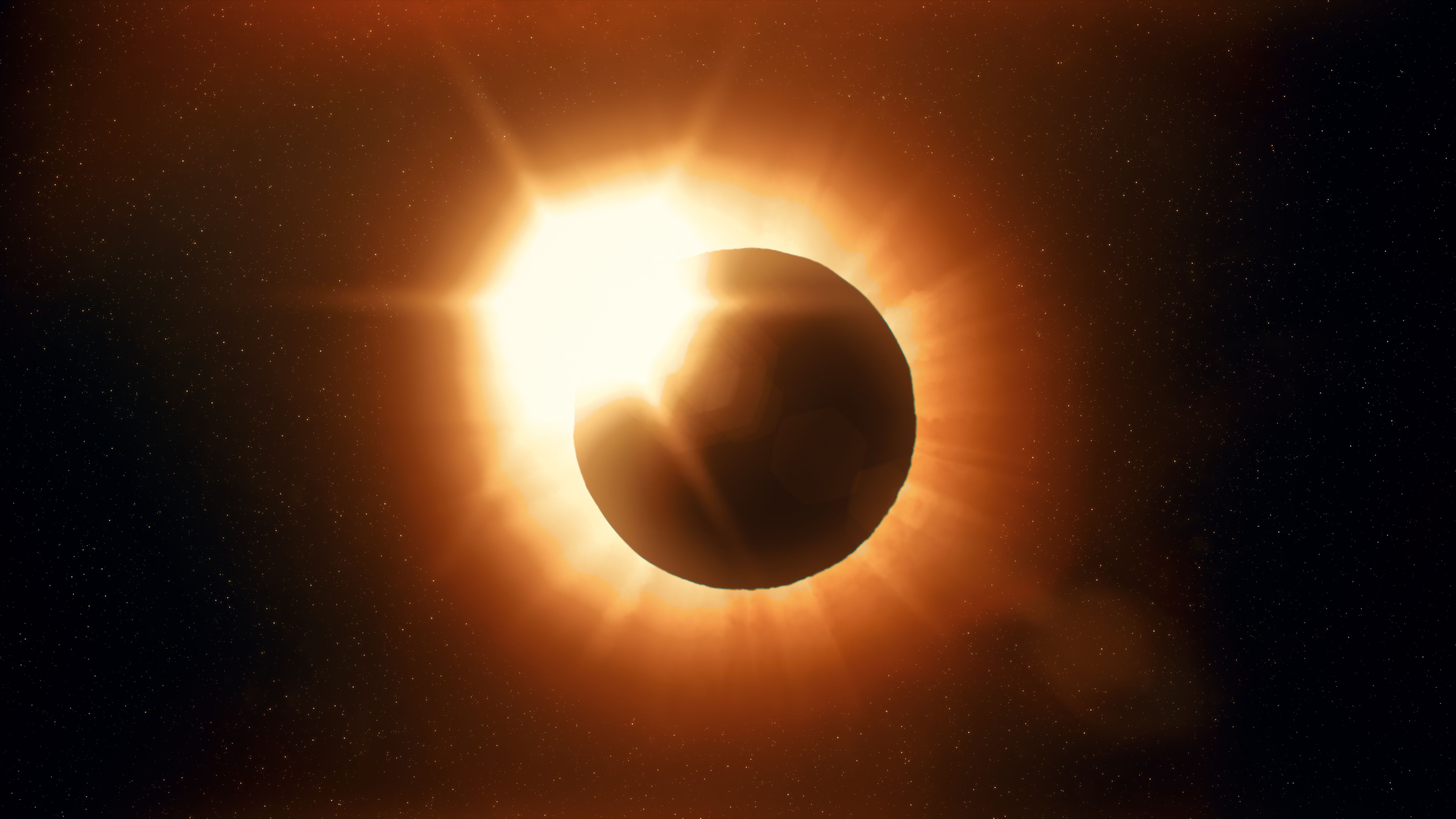 full solar eclipse moon mostly covers visible sun creating diamond ring effect this astronomical phenomenon can be seen as sign end world 3d illustration